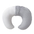 Pink nursing pillow for baby feeding support and spill prevention.
