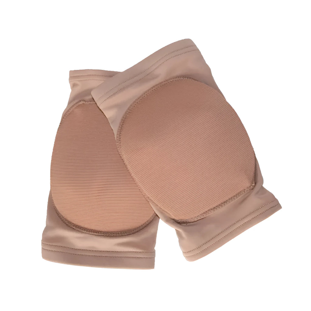 Ballet dance knee pads for yoga exercise in skin colour and black options, showing five size options