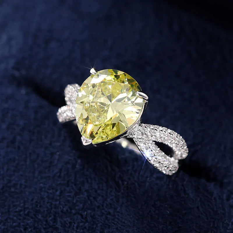 Copper ring drop-shaped pear-shaped with inlaid zircon in yellow women's size