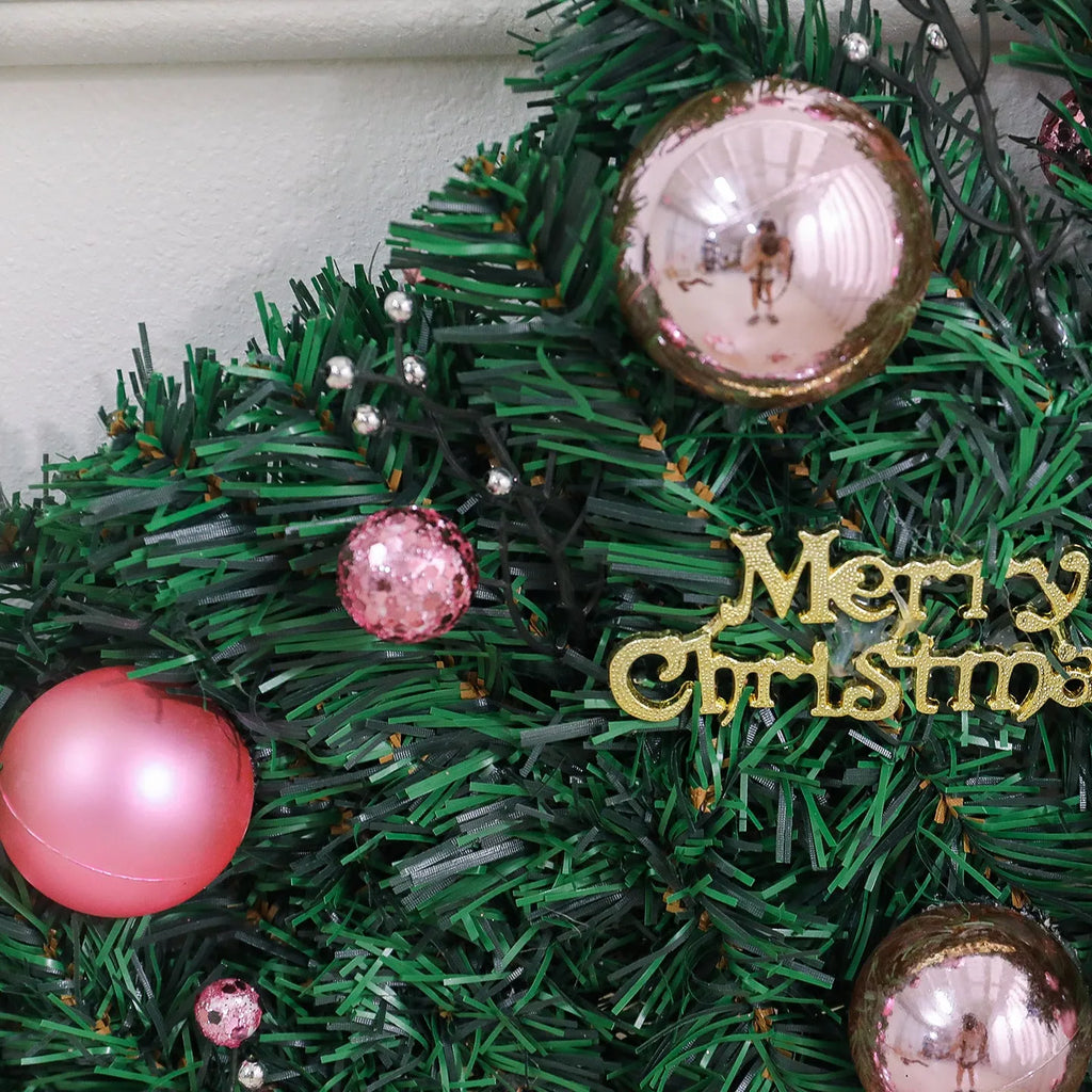 2.7 metre pink Christmas rattan wall decoration with 240 decorative elements and lighting options