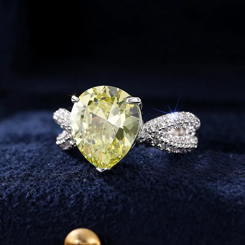 Copper ring drop-shaped pear-shaped with inlaid zircon in yellow women's size