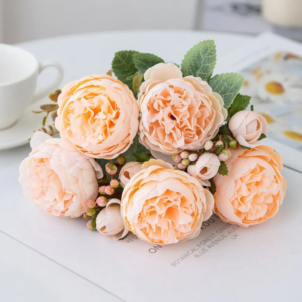 Artificial silk peony bouquet in five colour options for wedding and home decoration
