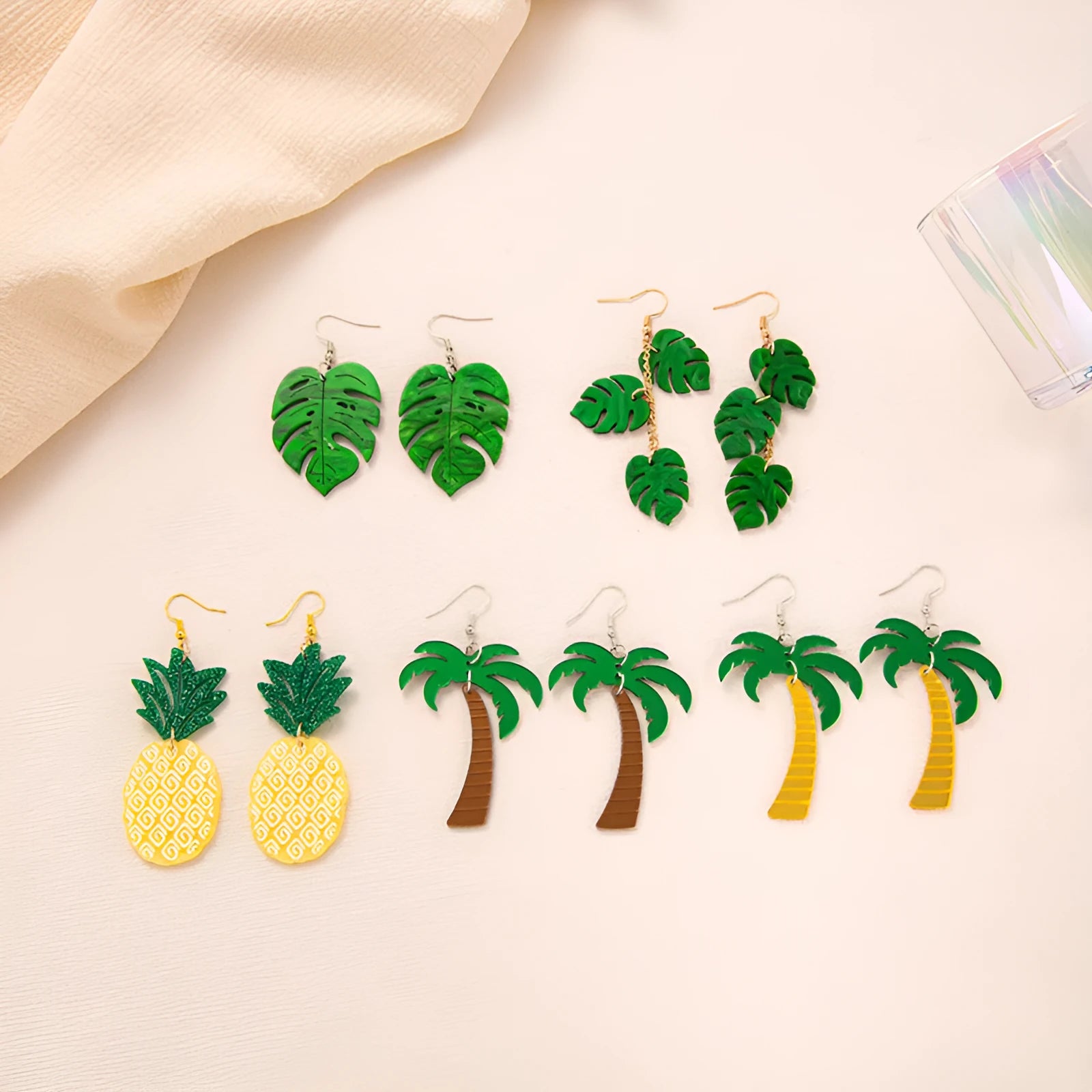 Acrylic drop-shaped summer coconut design earrings with alloy hooks in one of five colour styles.