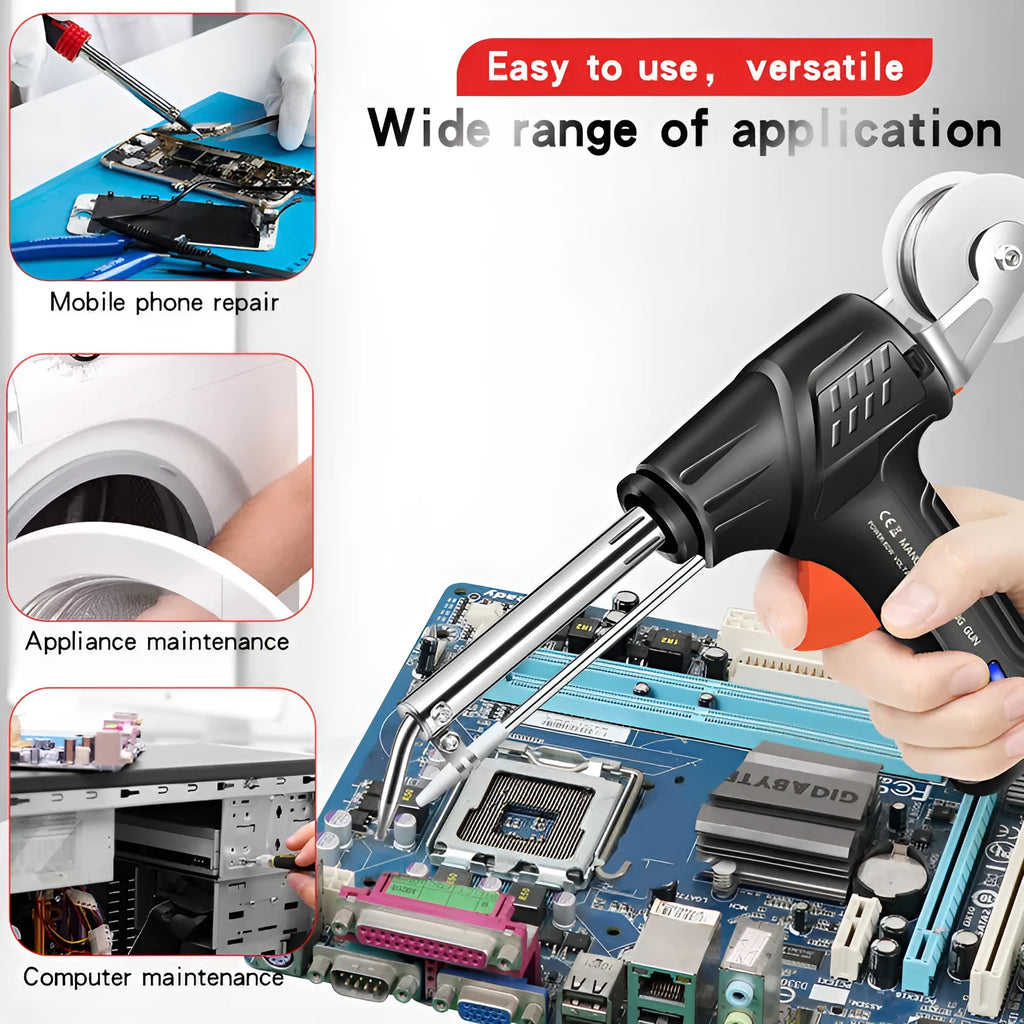 Black H5 soldering gun with light, part of a five piece set for electronics work.
