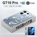 GT10 Pro Blue and Silver Android smartphones showing straight plate design on a surface.