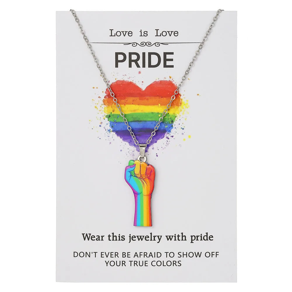 Stainless steel necklace and bracelet set with colour printed inspirational designs