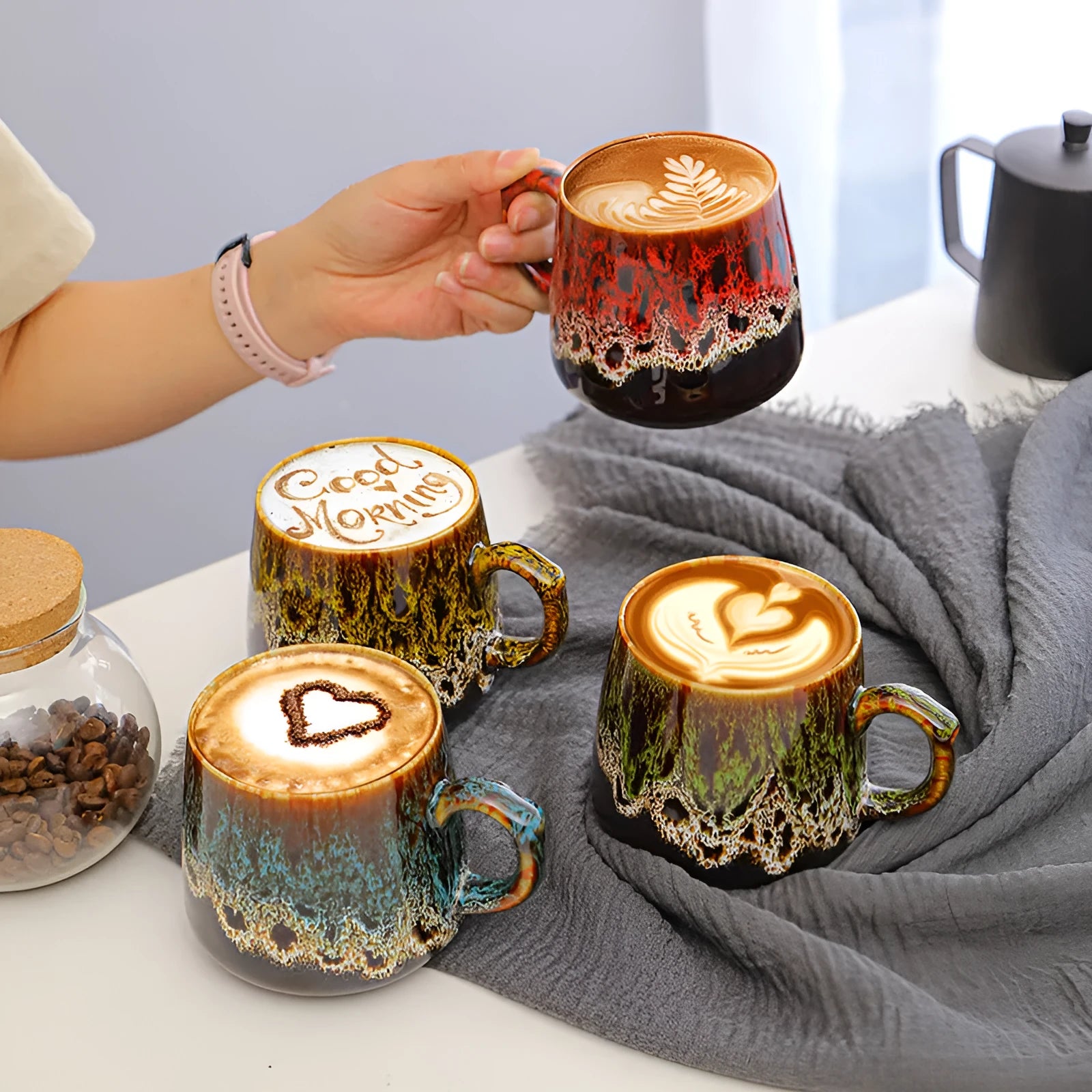 Creative stainless steel water cup with retro design showing 350ml capacity and 8.5cm height dimensions