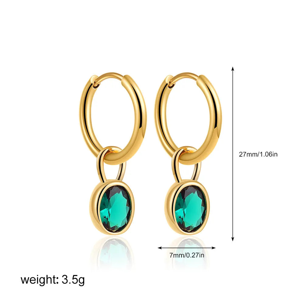 Women's retro oval zircon earrings in copper available in six colours