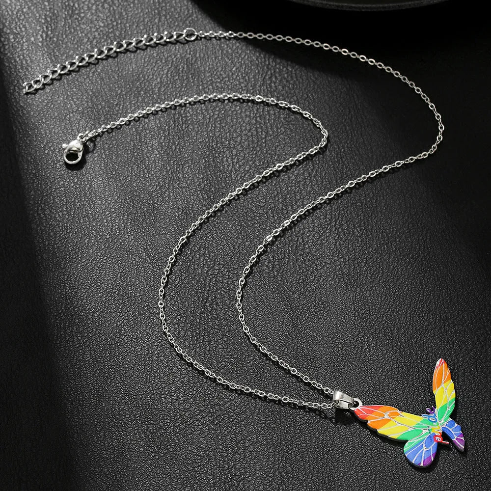 Stainless steel necklace and bracelet set with colour printed inspirational designs