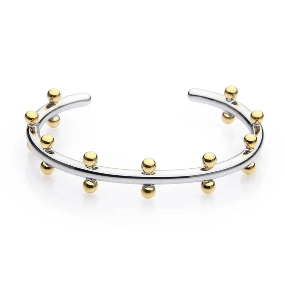 Stainless steel C-shaped bean bead with textured rivet surface in gold colour