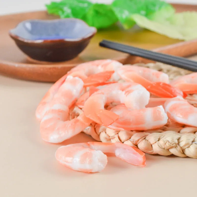 Realistic white shrimp-shaped PVC keychain charm with door buckle attachment