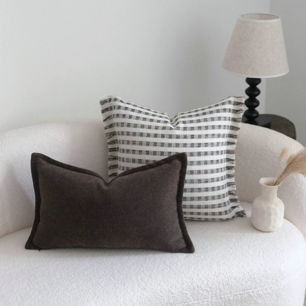 Coffee brown Chinese classical style cushion with brushed fabric in 30x50cm waist pillow size