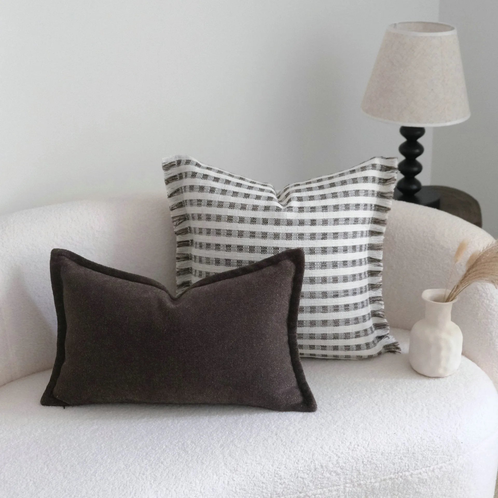 Coffee brown Chinese classical style cushion with brushed fabric in 30x50cm waist pillow size