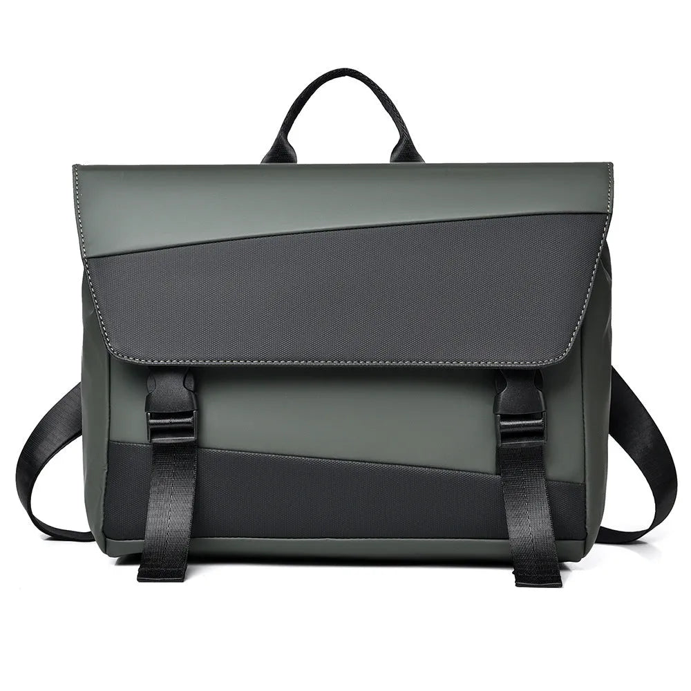 Men's black shoulder bag with large capacity, Derm material, visible sewing line detail, urban simplicity style