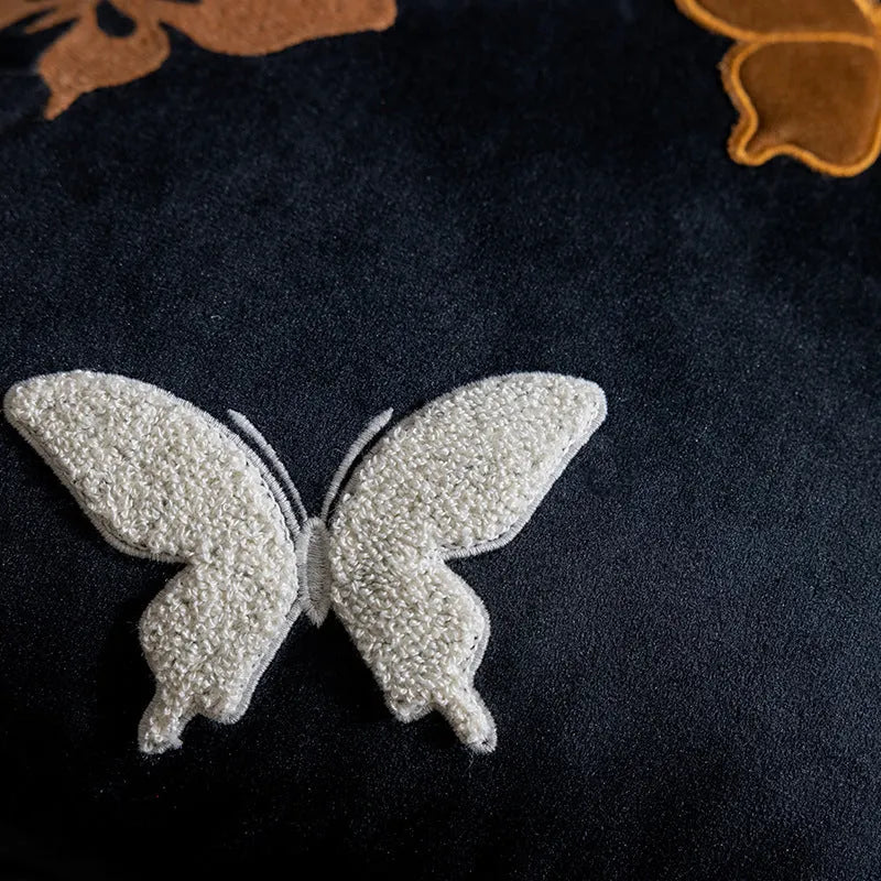 Butterfly embroidery cushion Chinese-style floral pattern 45x45 cm beige black purple