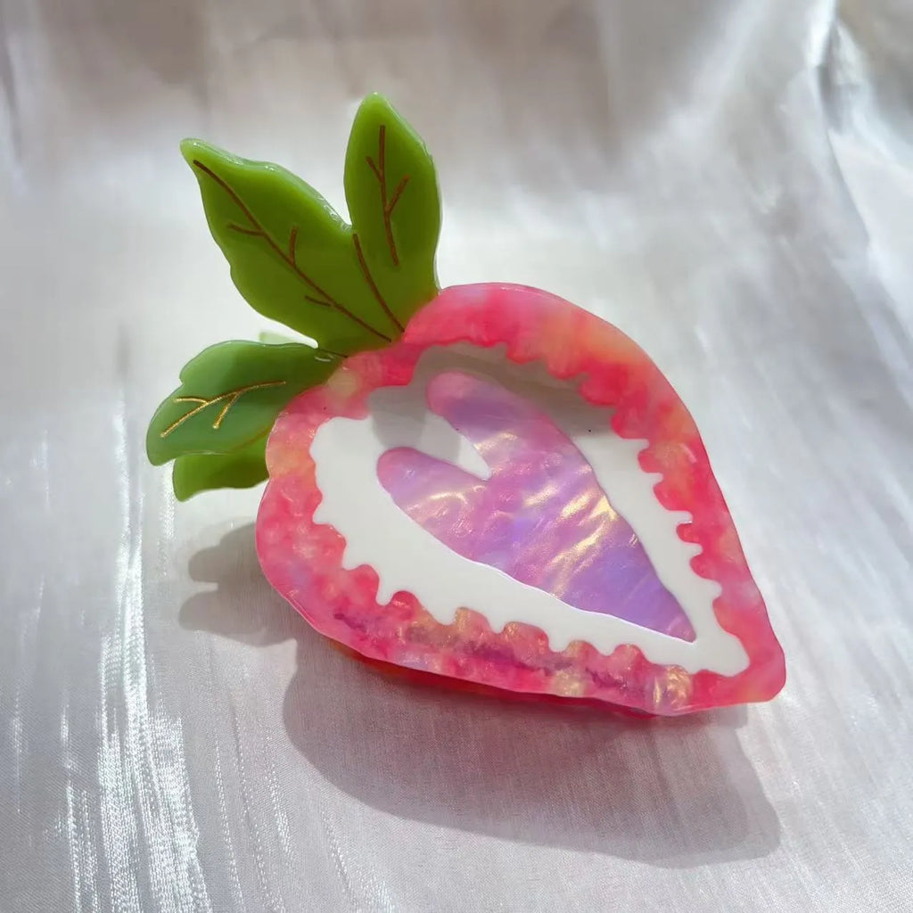 Strawberry hairpin in red or pink colour with pastoral style design