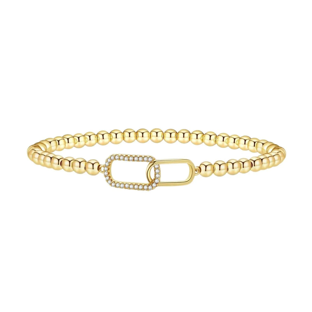 Adjustable stainless steel beaded bracelet with geometric round beads in six colour finishes.