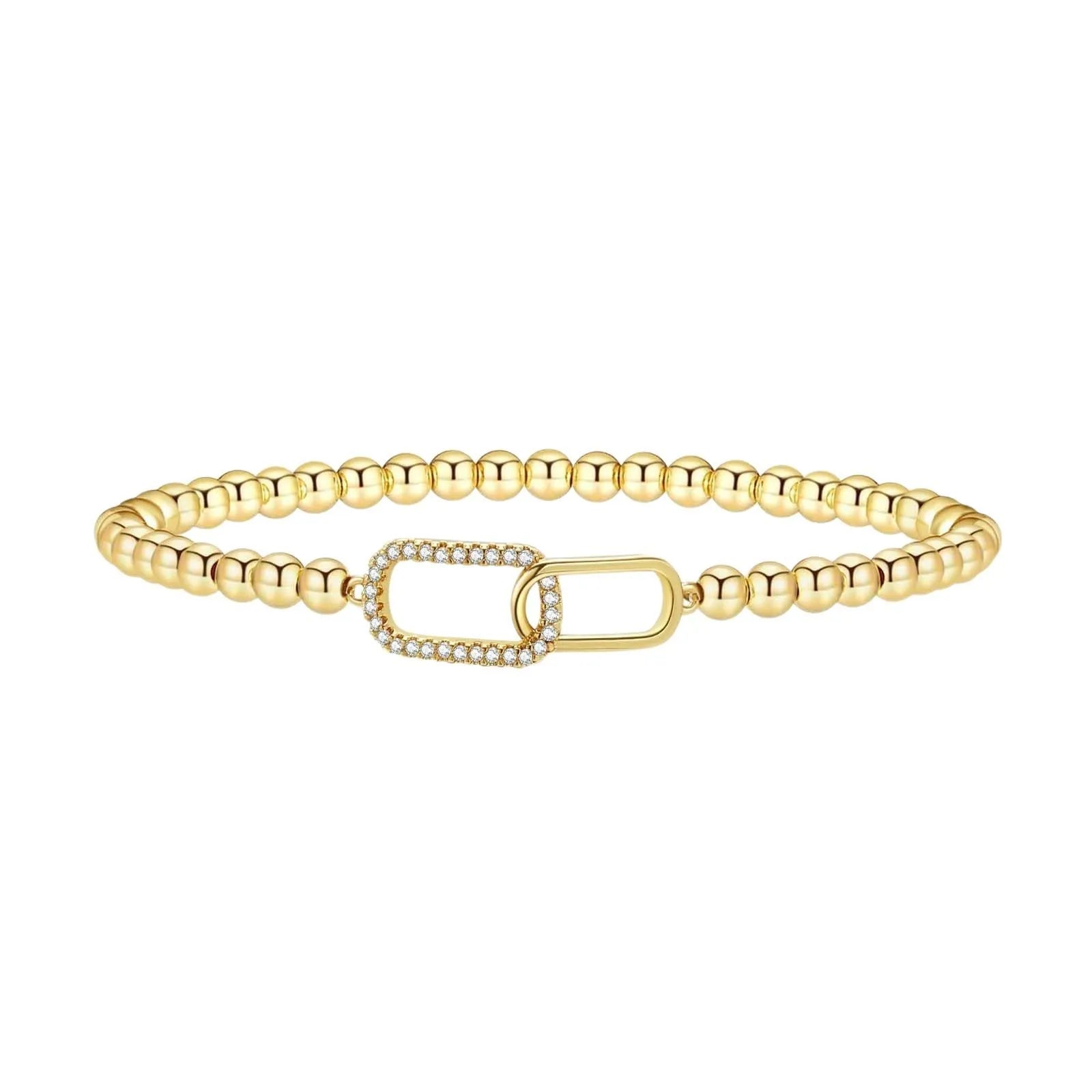 Adjustable stainless steel beaded bracelet with geometric round beads in six colour finishes.