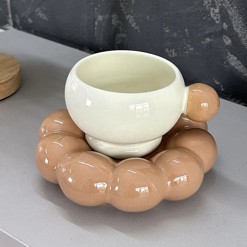Nordic style solid colour ceramic coffee set with dish and cup, 250ml capacity, high temperature resistant.