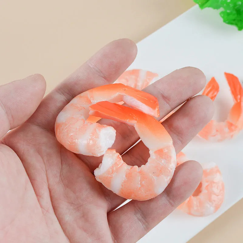 Realistic white shrimp-shaped PVC keychain charm with door buckle attachment