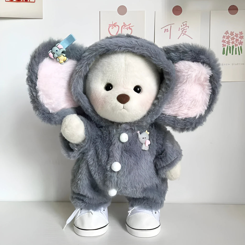 Grey elephant jumpsuit suit for 30cm Lina bear doll on mannequin
