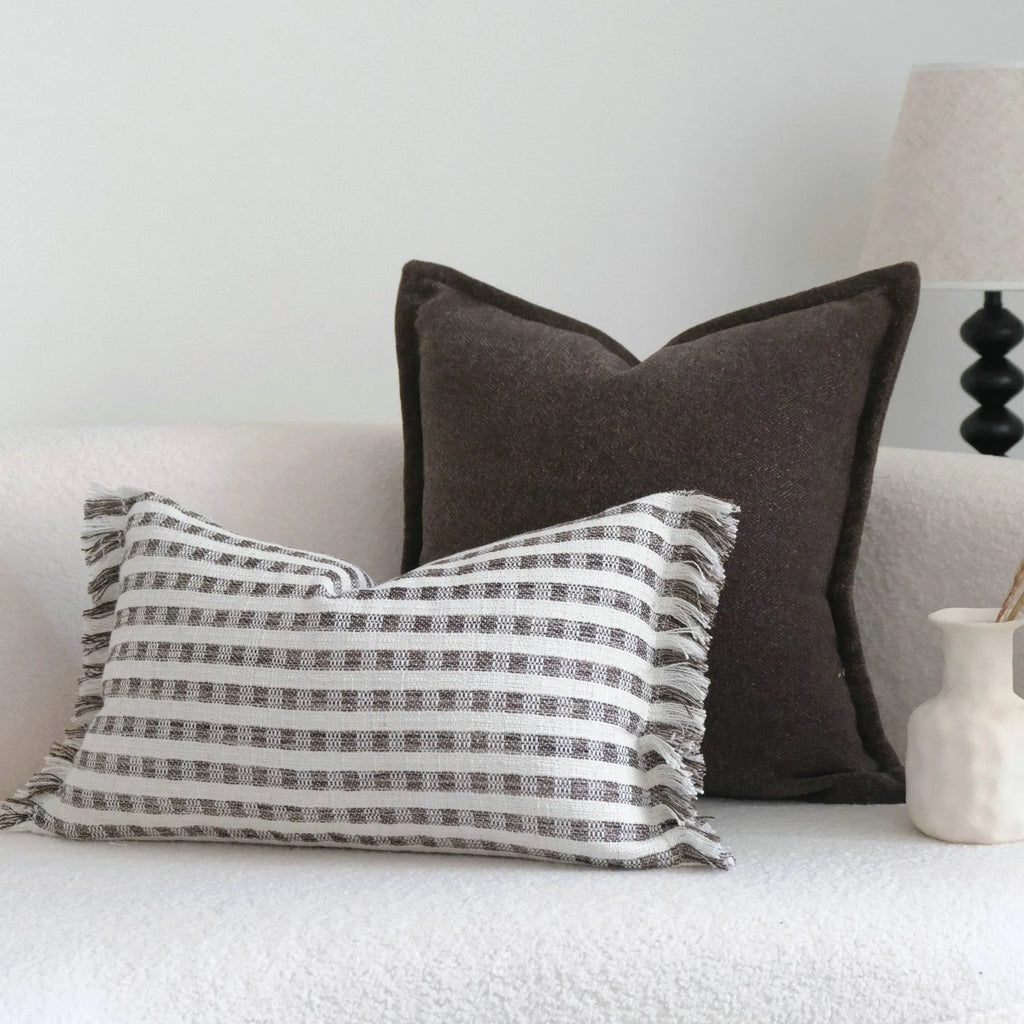 Coffee brown Chinese classical style cushion with brushed fabric in 30x50cm waist pillow size