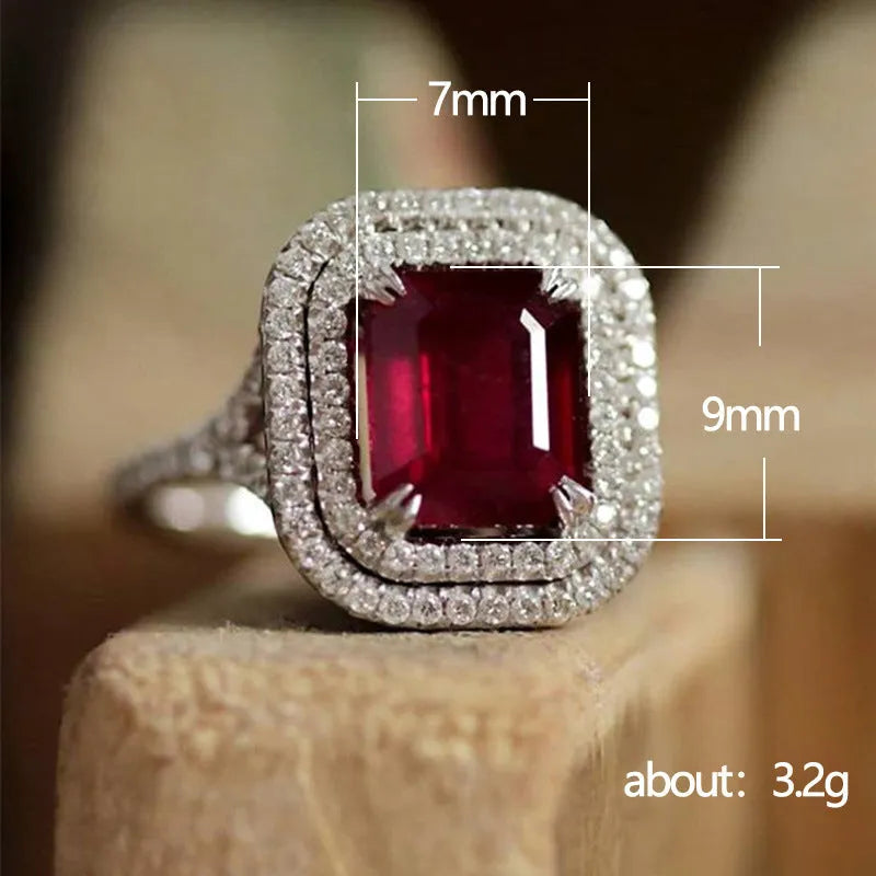 Copper geometric square ring with red rhinestones in princess design for women