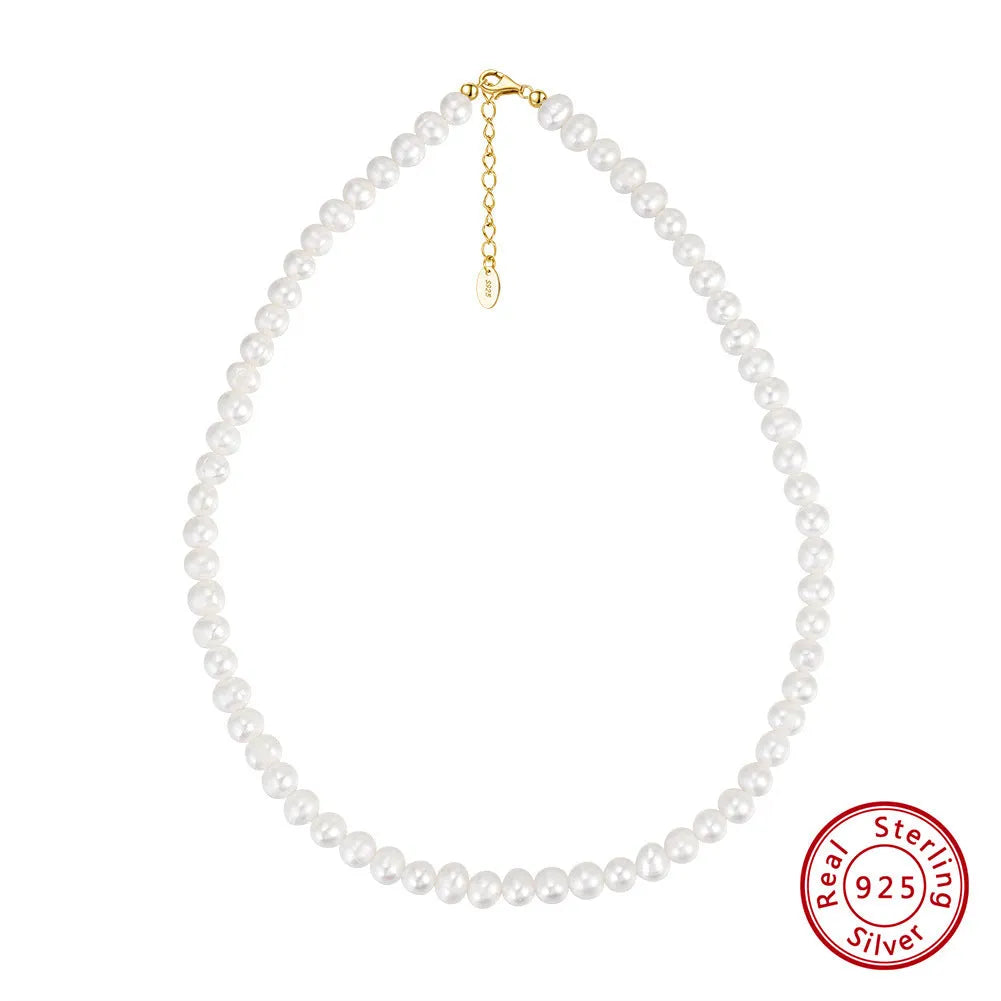 Women's adjustable necklace with freshwater pearls on sterling silver chain