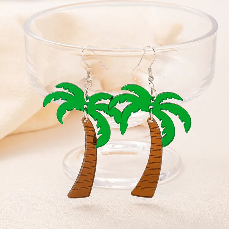 Acrylic drop-shaped summer coconut design earrings with alloy hooks in one of five colour styles.