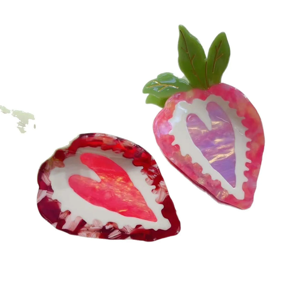 Strawberry hairpin in red or pink colour with pastoral style design