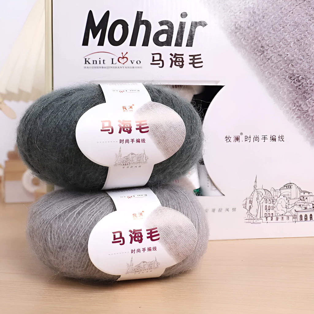 One ball of mohair yarn for DIY scarf making in a choice of 34 colours