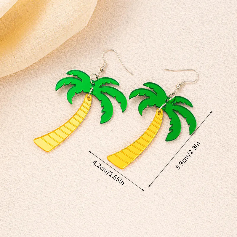 Acrylic drop-shaped summer coconut design earrings with alloy hooks in one of five colour styles.