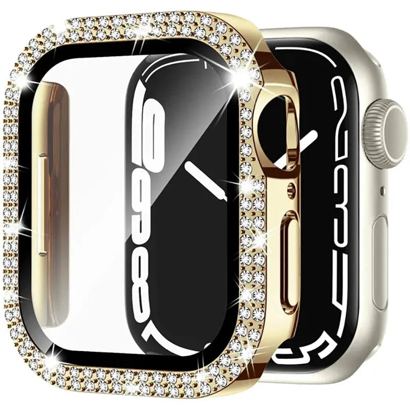 Apple Watch case with double diamond glass screen in rose gold colour for 44mm model.