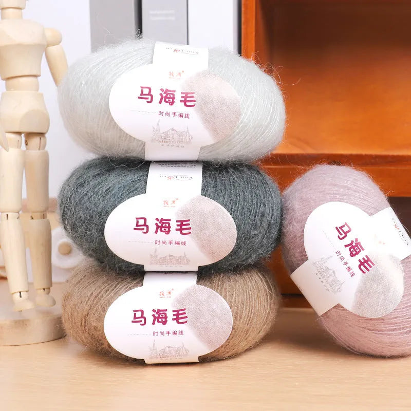 One ball of mohair yarn for DIY scarf making in a choice of 34 colours