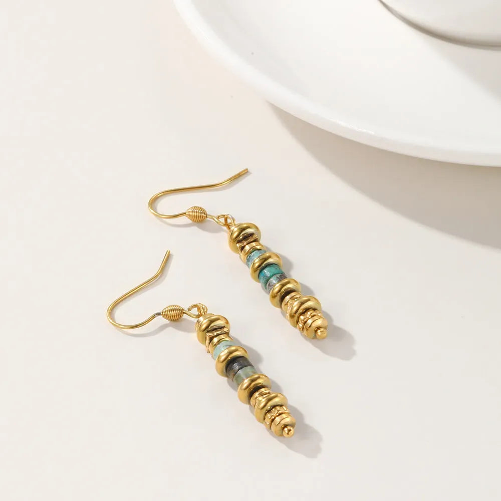 Geometric titanium steel dangle earrings with 18K gold plating in European and American retro style