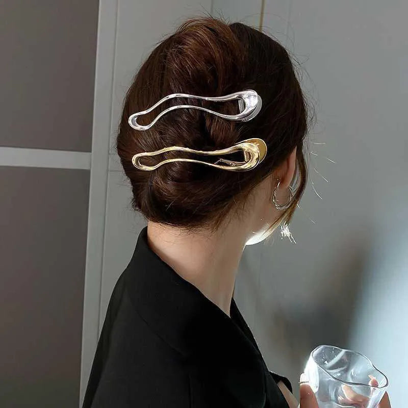 Women's geometric zinc alloy hair barrettes in gold and silver polished finishes