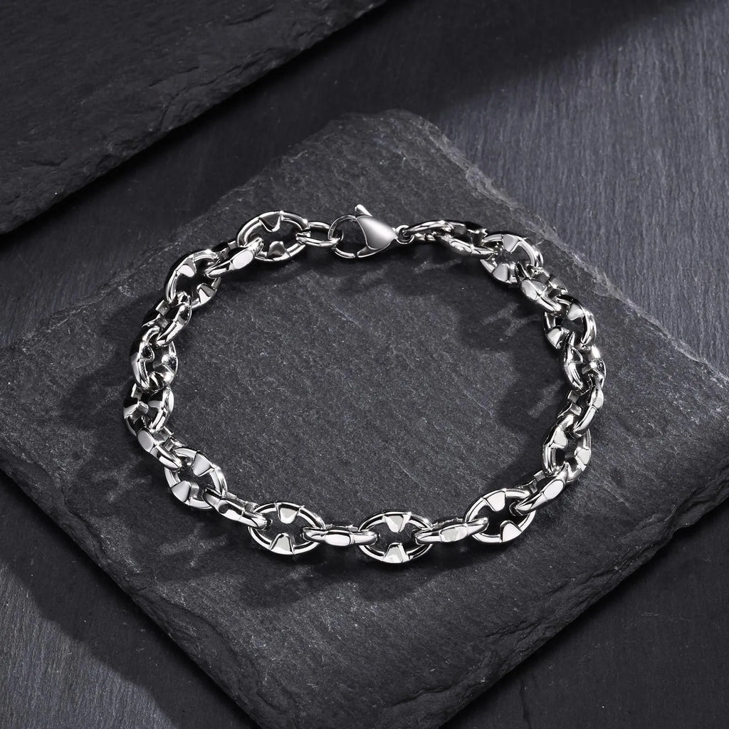 Thick stainless steel geometric chain bracelet for men's hip hop jewellery