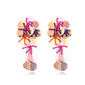 Handmade multicoloured string bead flower and leaf earrings in exaggerated dopamine style.