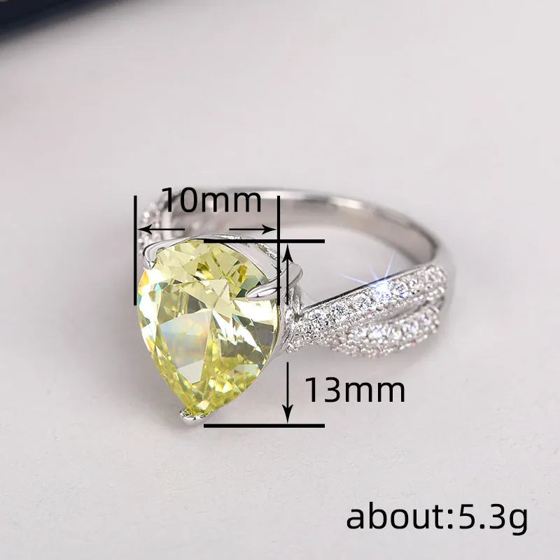Copper ring drop-shaped pear-shaped with inlaid zircon in yellow women's size