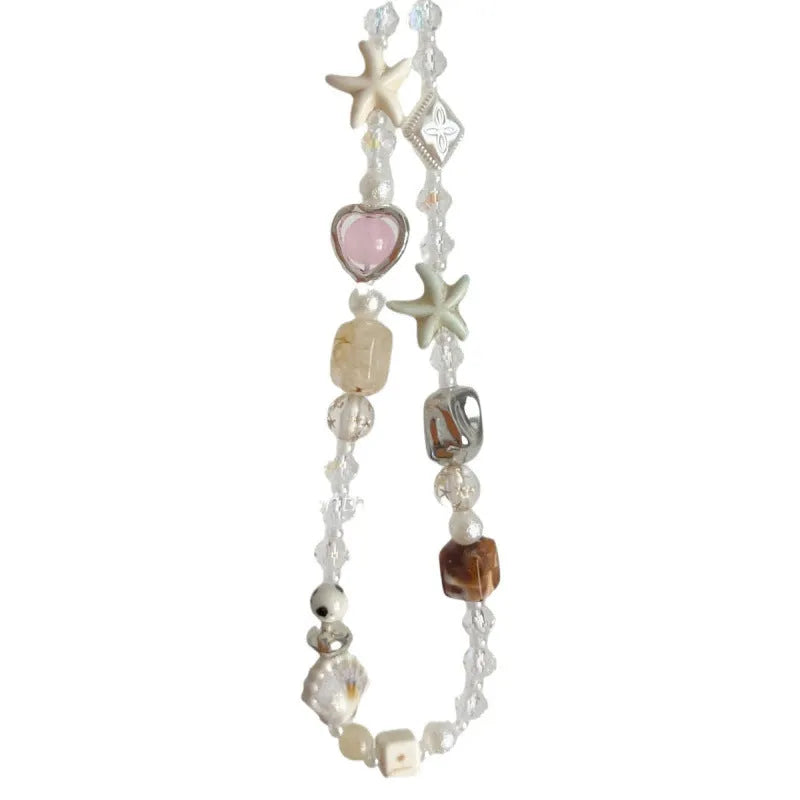 Bohemian beaded mobile phone charm in Island Sweetheart colour, alloy construction