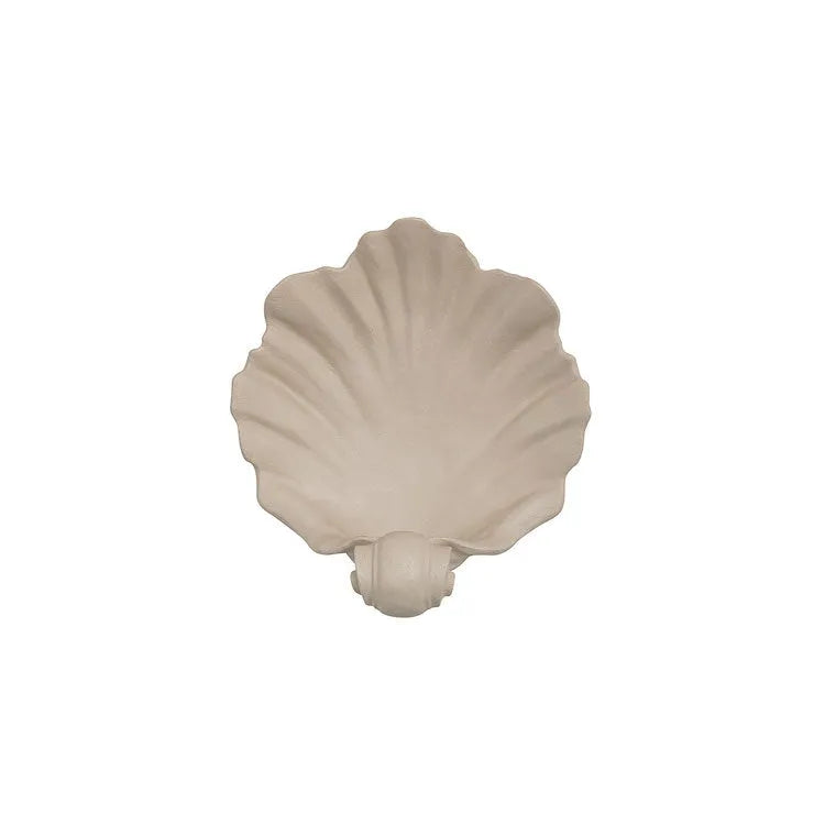 White resin decorative shell ornament for use as a fruit plate or table centrepiece.