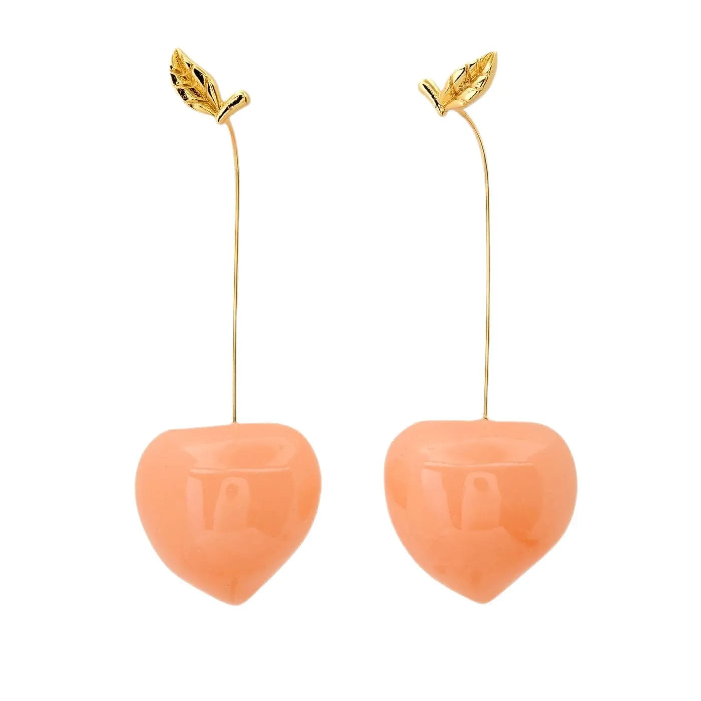 Gold plated copper earrings with fruit and vegetable designs including grape, cherry, lemon, carrot, peach, and orange elements