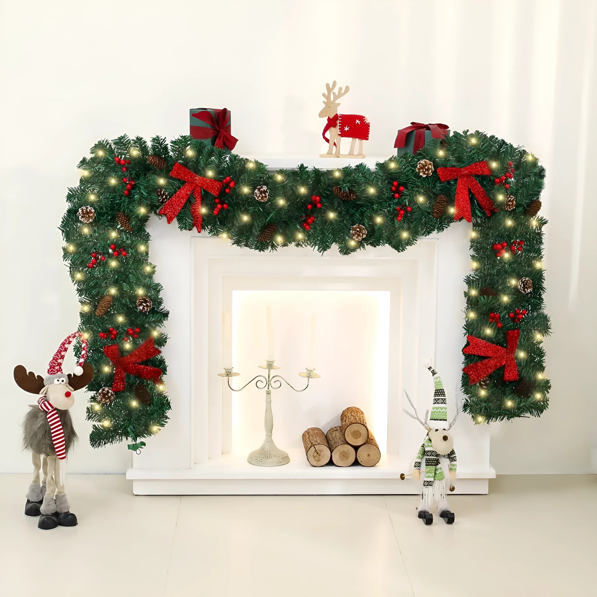 European style rattan pine cone bow Christmas cane decoration with PVC construction