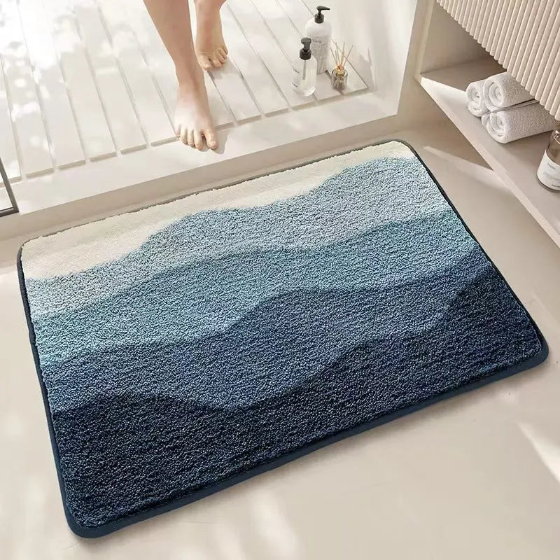 Square rainbow pattern floor mat in sky sea colour with imitation cashmere texture and plastic bottom