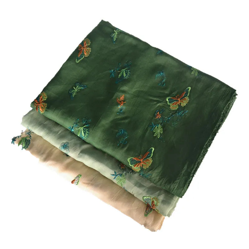 Pure ramie embroidery cloth for Hanfu in beige, dark green and grass green colours