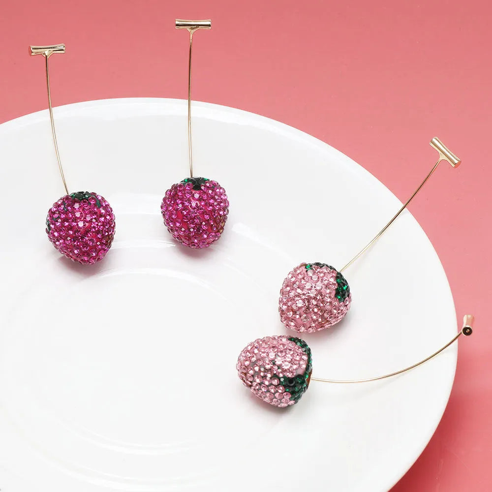 Geometric strawberry earrings with spot drill texture in six colour options