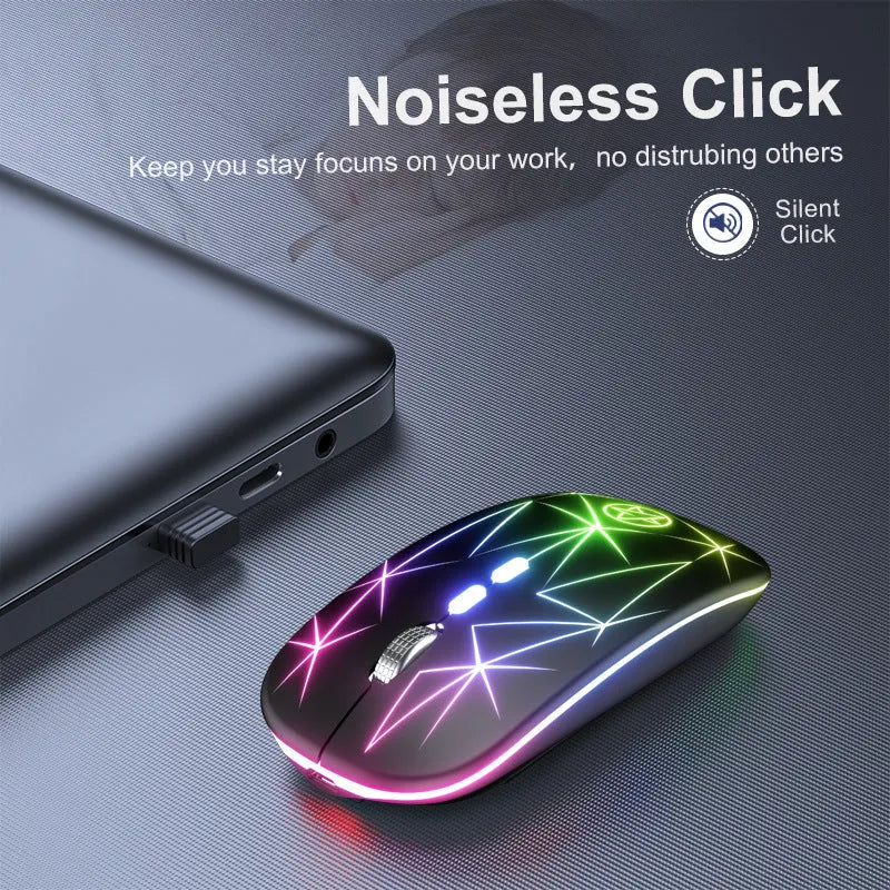 Wireless Bluetooth gaming mouse with RGB lighting and metal scroll wheel in black colour