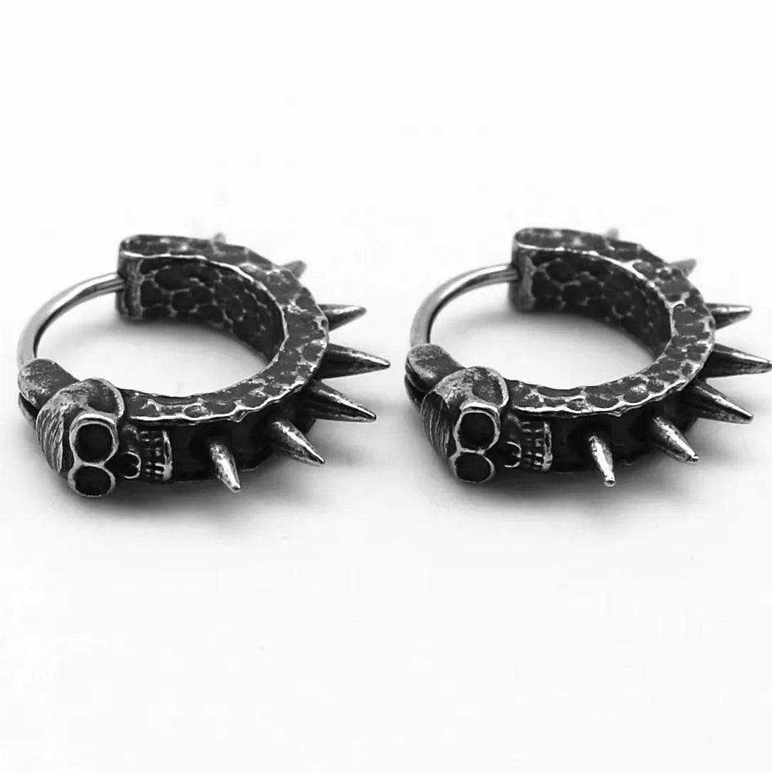Copper plastic punk motorcycle geometric alloy earrings in black retro design
