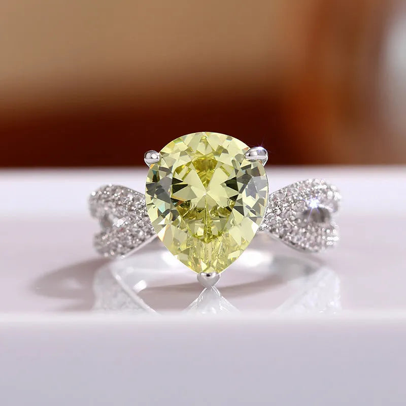 Copper ring drop-shaped pear-shaped with inlaid zircon in yellow women's size