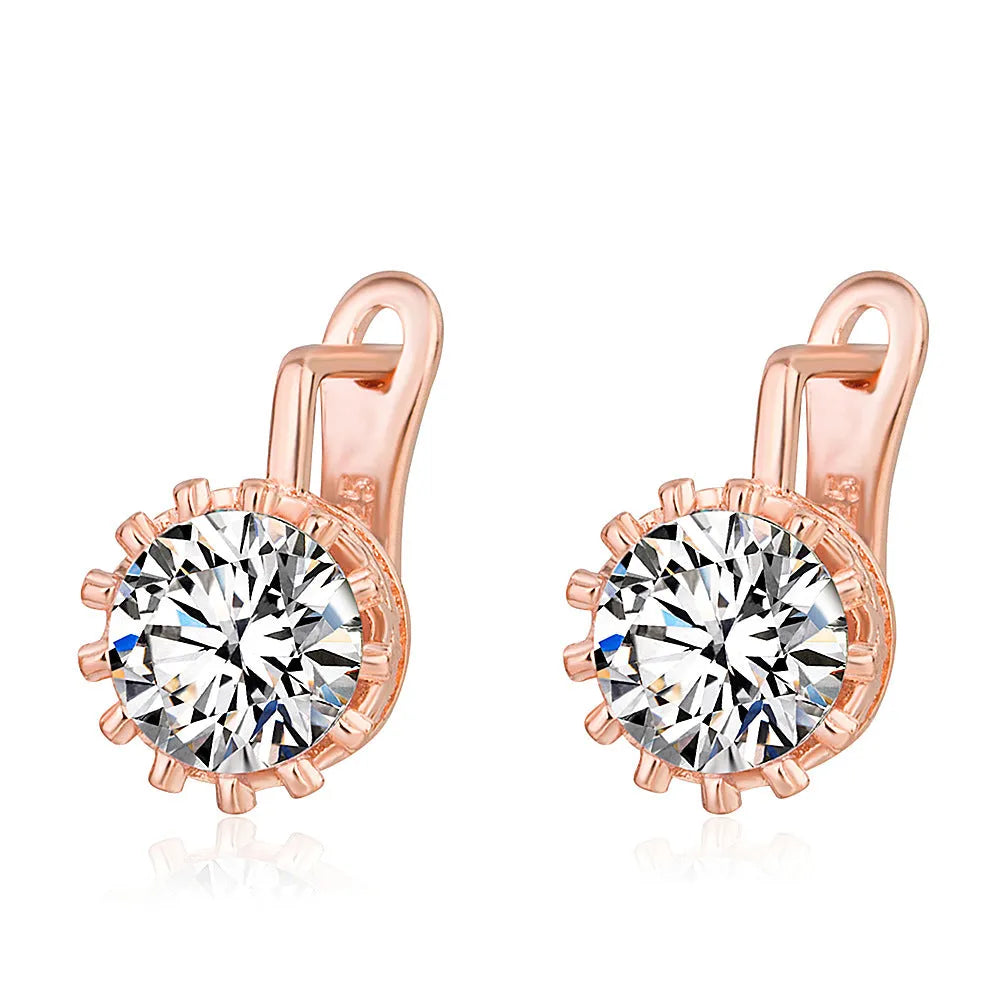 Korean retro crown-shaped ear clips in rose gold and white gold colour options